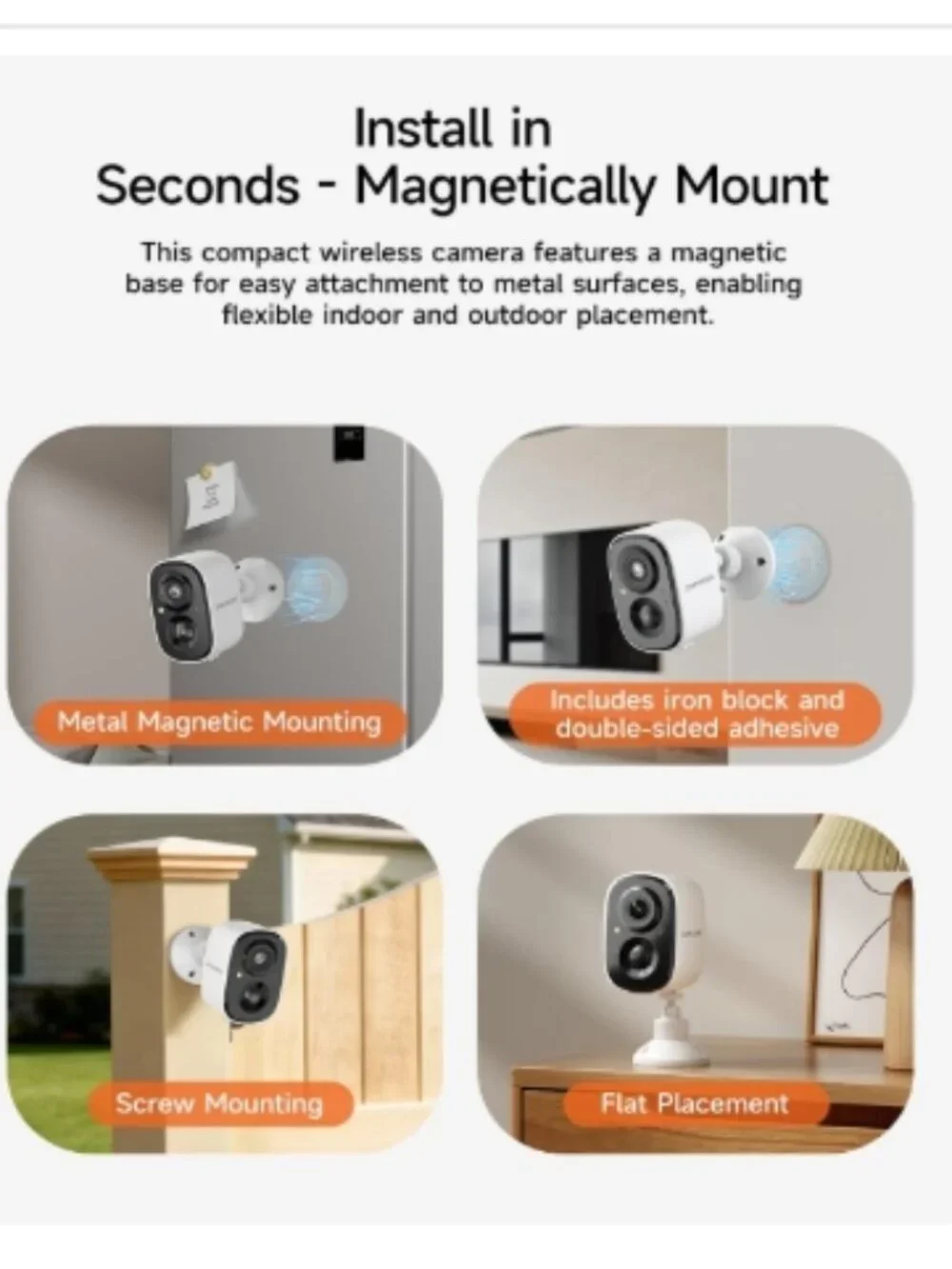 2.5K Security Camera Wireless Outdoor, 2.4G WiFi Battery Powered Indoor Camera,